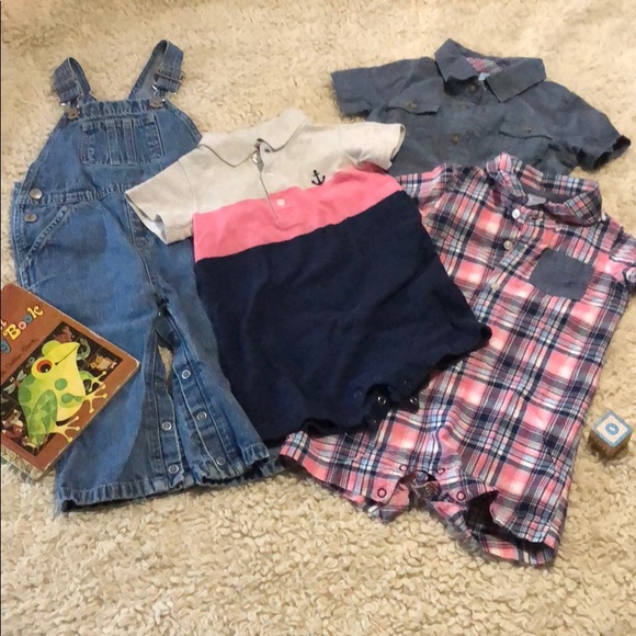 Old Navy Other - Overalls & 3 polo rompers pink blue denim